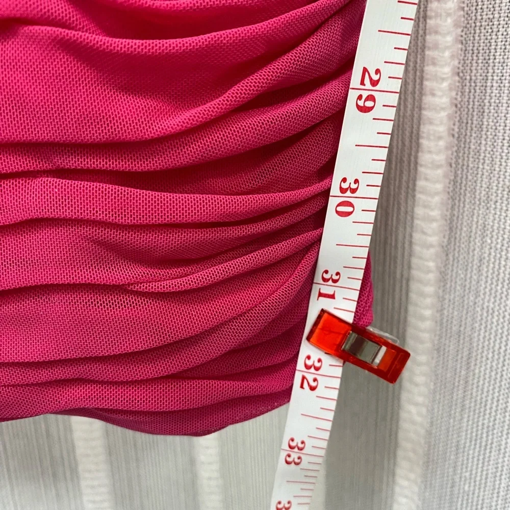Hot Pink & Iridescent Beads Sleeveless Rouched Bodycon Homecoming Prom Dress S/M